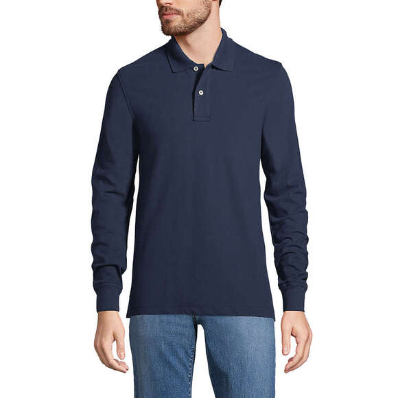 Lands’ End Men’s Navy Comfort Long Sleeve Polo Shirt Minimal Chic Softwear Large - Picture 1 of 5
